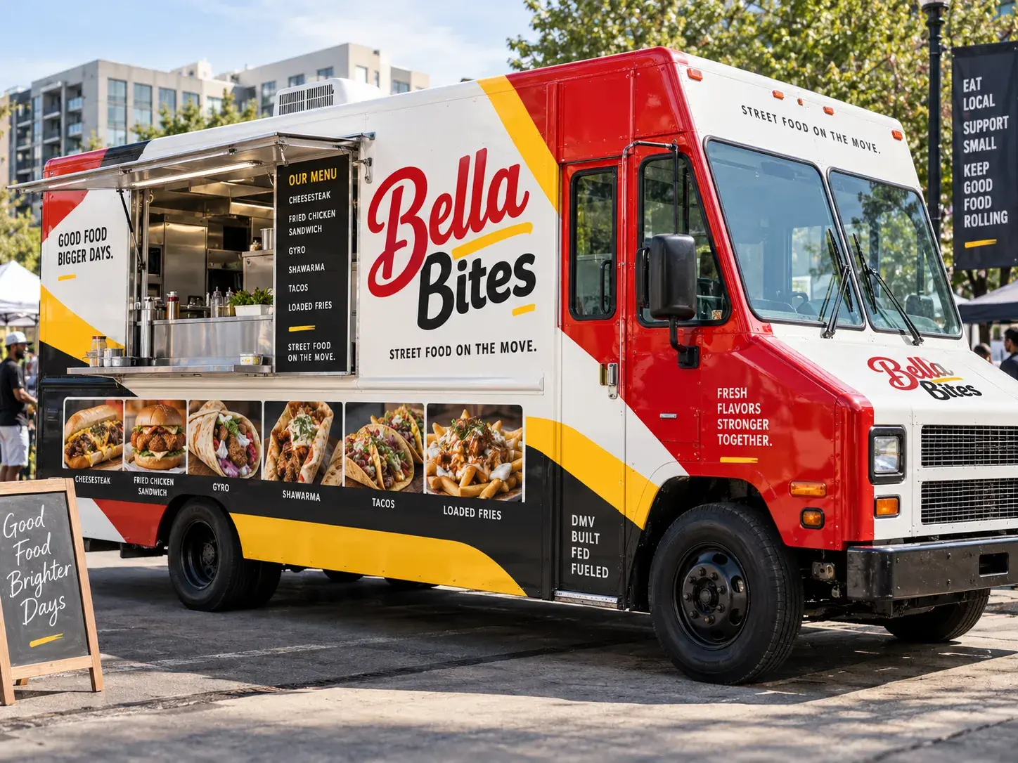 The Bella Bites food truck parked with its serving window open